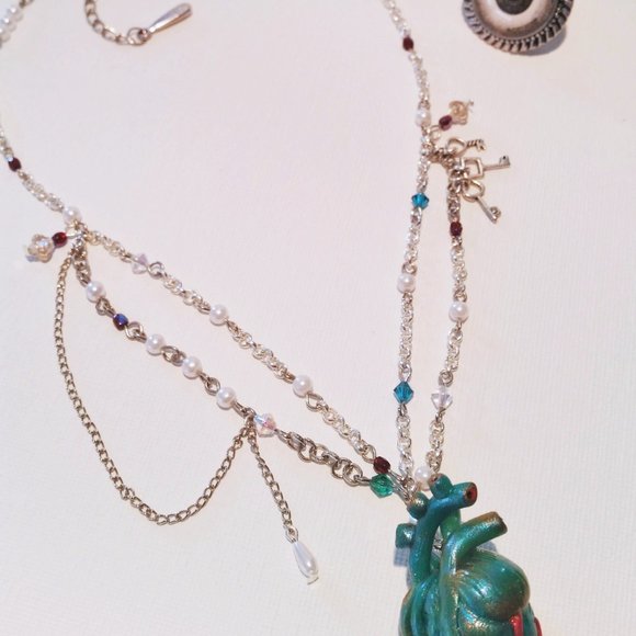 HANDMADE Mermaid's anatomical heart necklace filled with pearls. - Picture 5 of 6